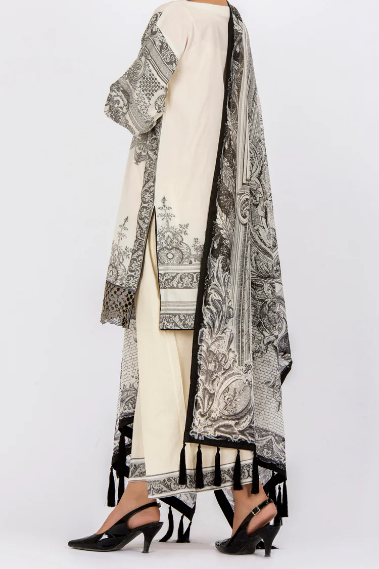 Off White Jacquard 3Pc Stitched - ALP-433 - Image 3