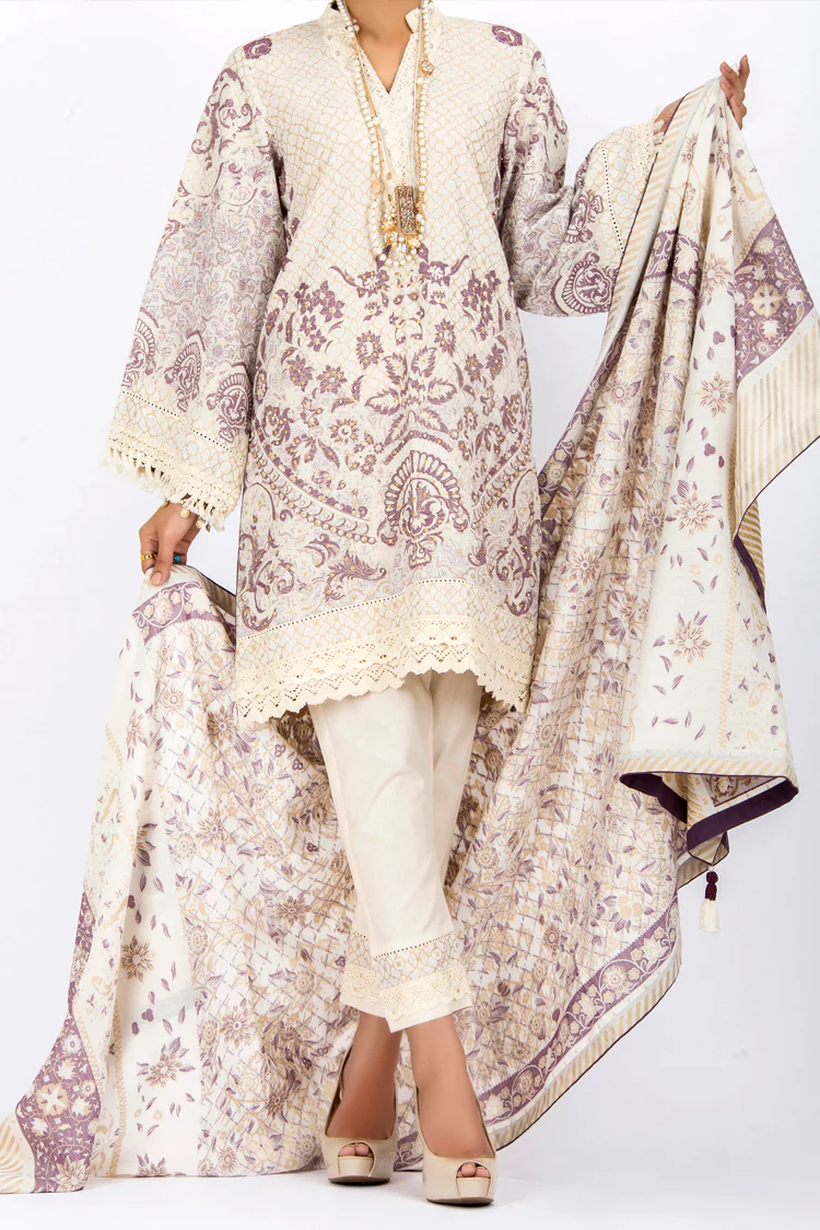 Off White Jacquard 3Pc Stitched - ALP-533