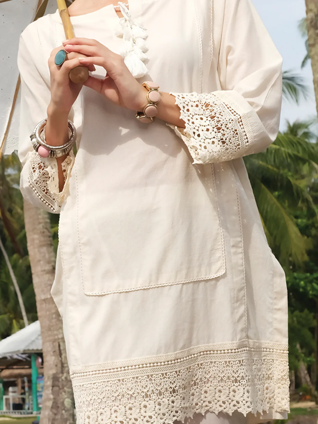 Off White Jacquard Tunic - LK-666 - Image 2