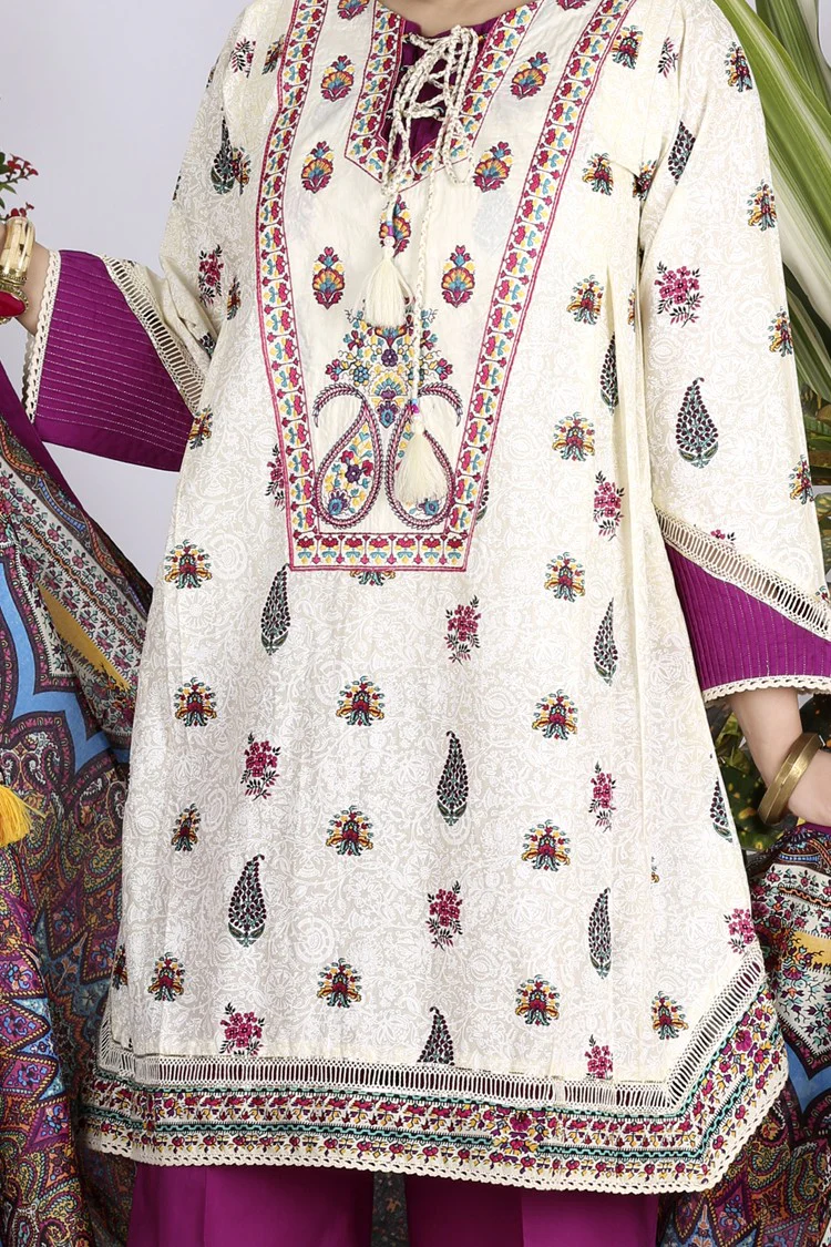 Off White Lawn 3Pc Stitched - ALP-712 - Image 2