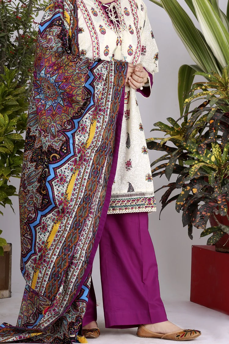 Off White Lawn 3Pc Stitched - ALP-712 - Image 3