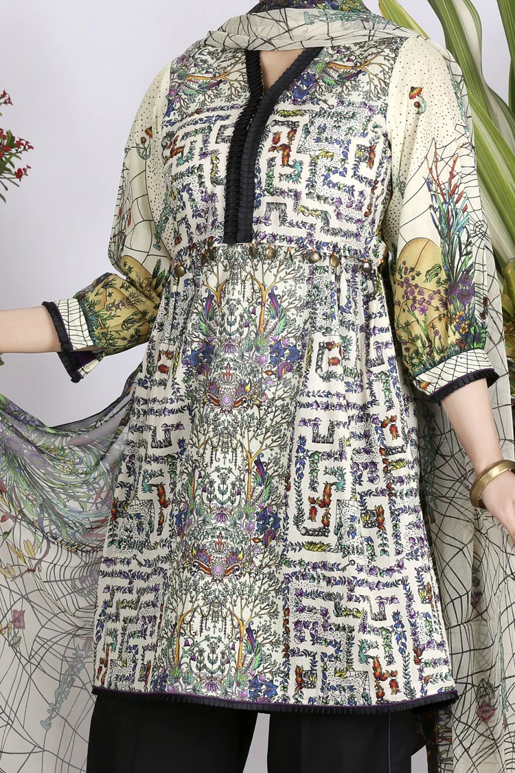 Off White Lawn 3Pc Stitched - ALP-719 - Image 2