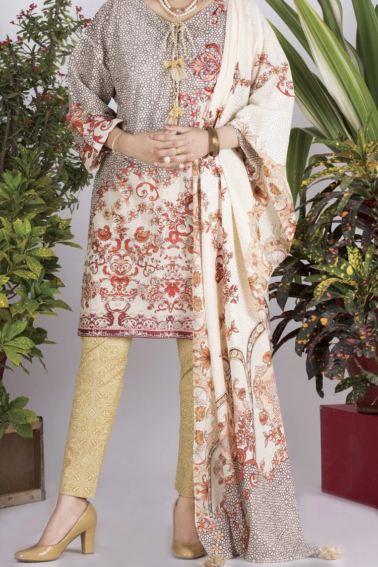 Off White Lawn 3Pc Unstitched - ALP-702