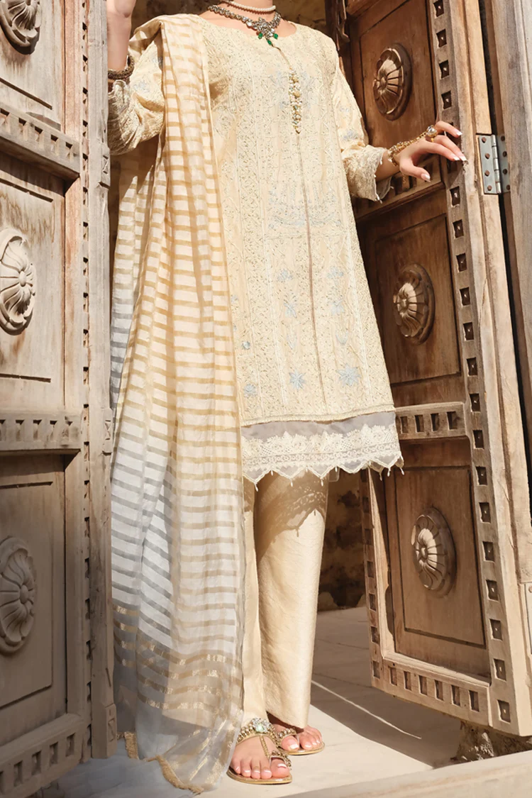 Off White Raw Silk 3Pc Stitched - ALP-745 - Image 3