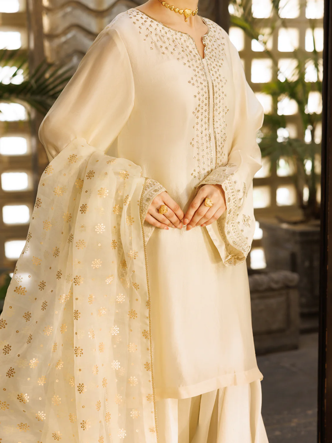 Off White Sheesha Silk Formal 3Pc Stitched - AL-3PS-LS-619 - Image 2