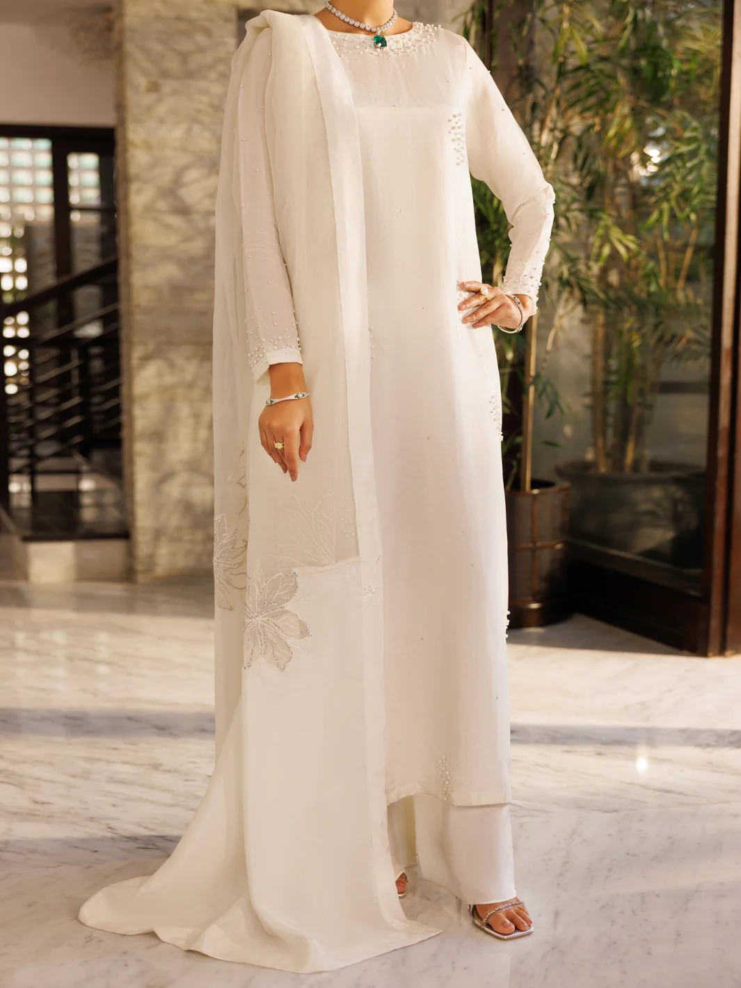 Off White Silk 3Pc Stitched - ALP-3PS-2662 - Image 2