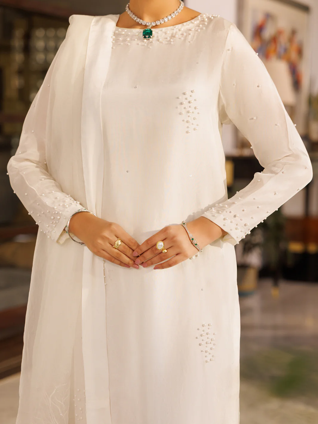 Off White Silk 3Pc Stitched - ALP-3PS-2662 - Image 4