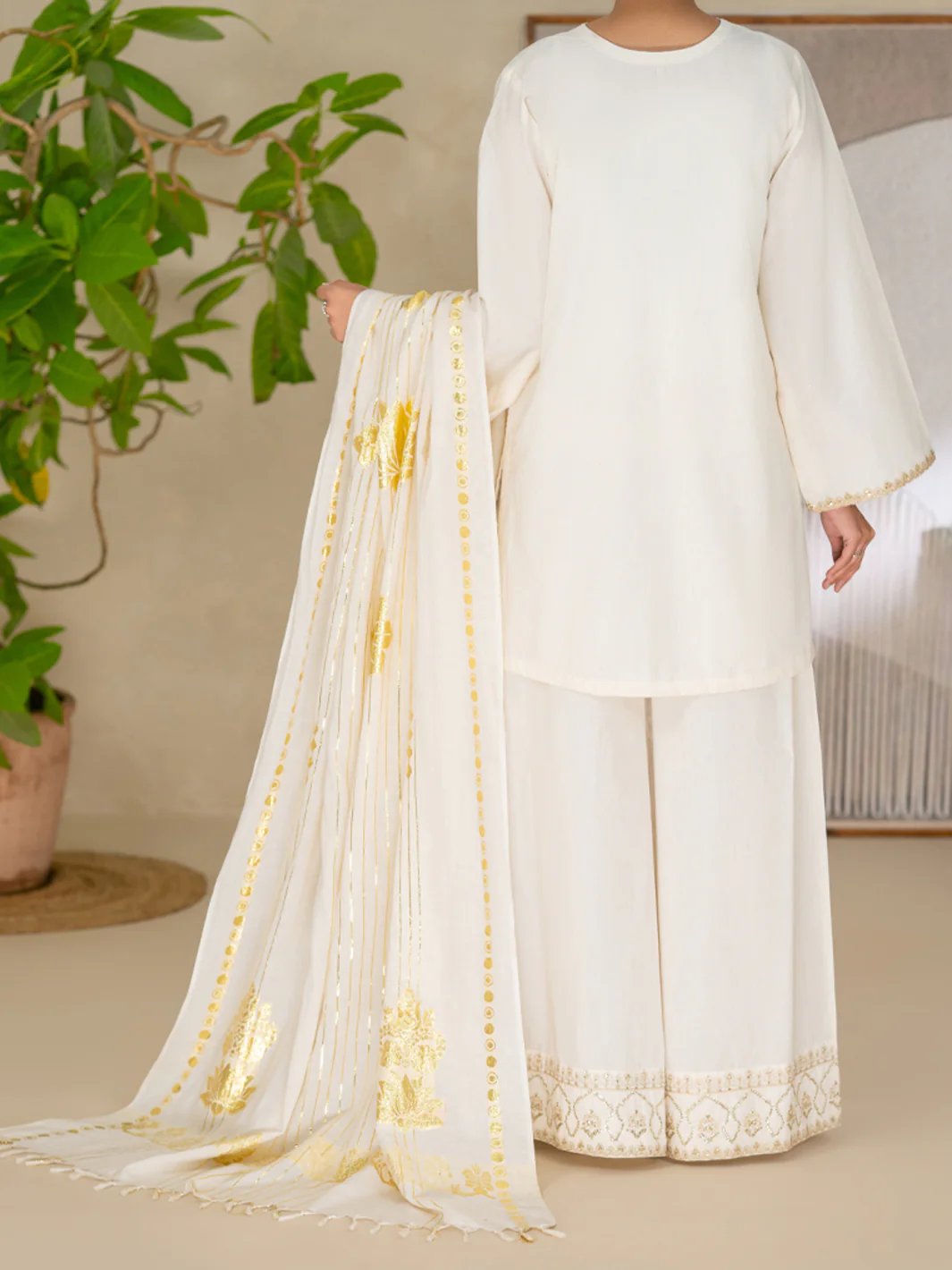 Off White Yarn Dyed Lurex Stitched 3Pc - ALP-3PS-2616 - Image 2