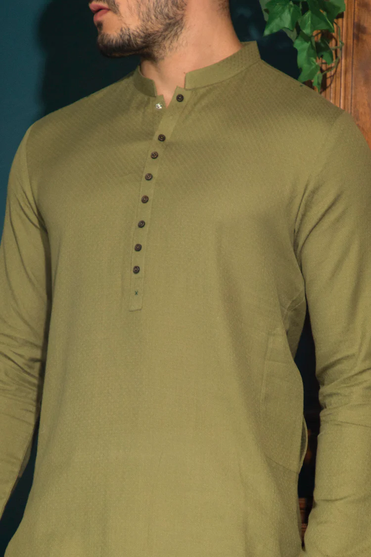 Olive Blended Kurta - AL-K-701 - Image 2