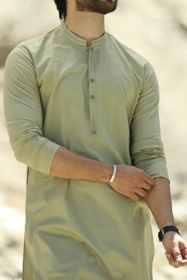 Olive Green Cotton Kurta - AL-K-656 - Image 2