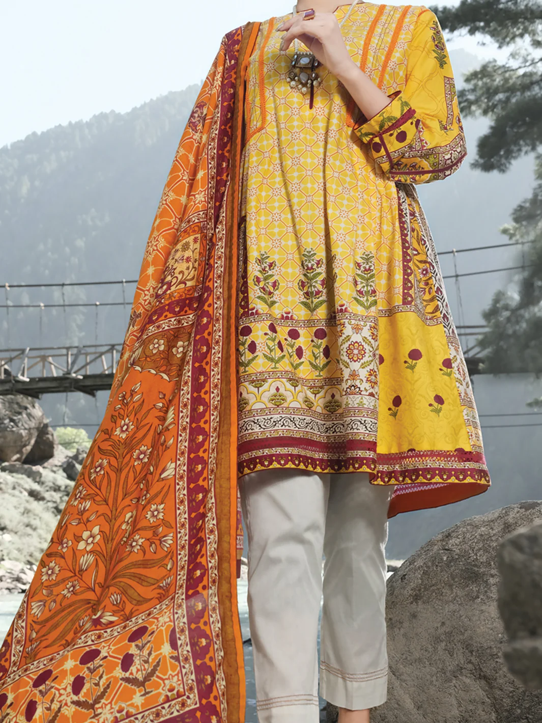 Orange Cambric 3Pc Unstitched - AWP-255