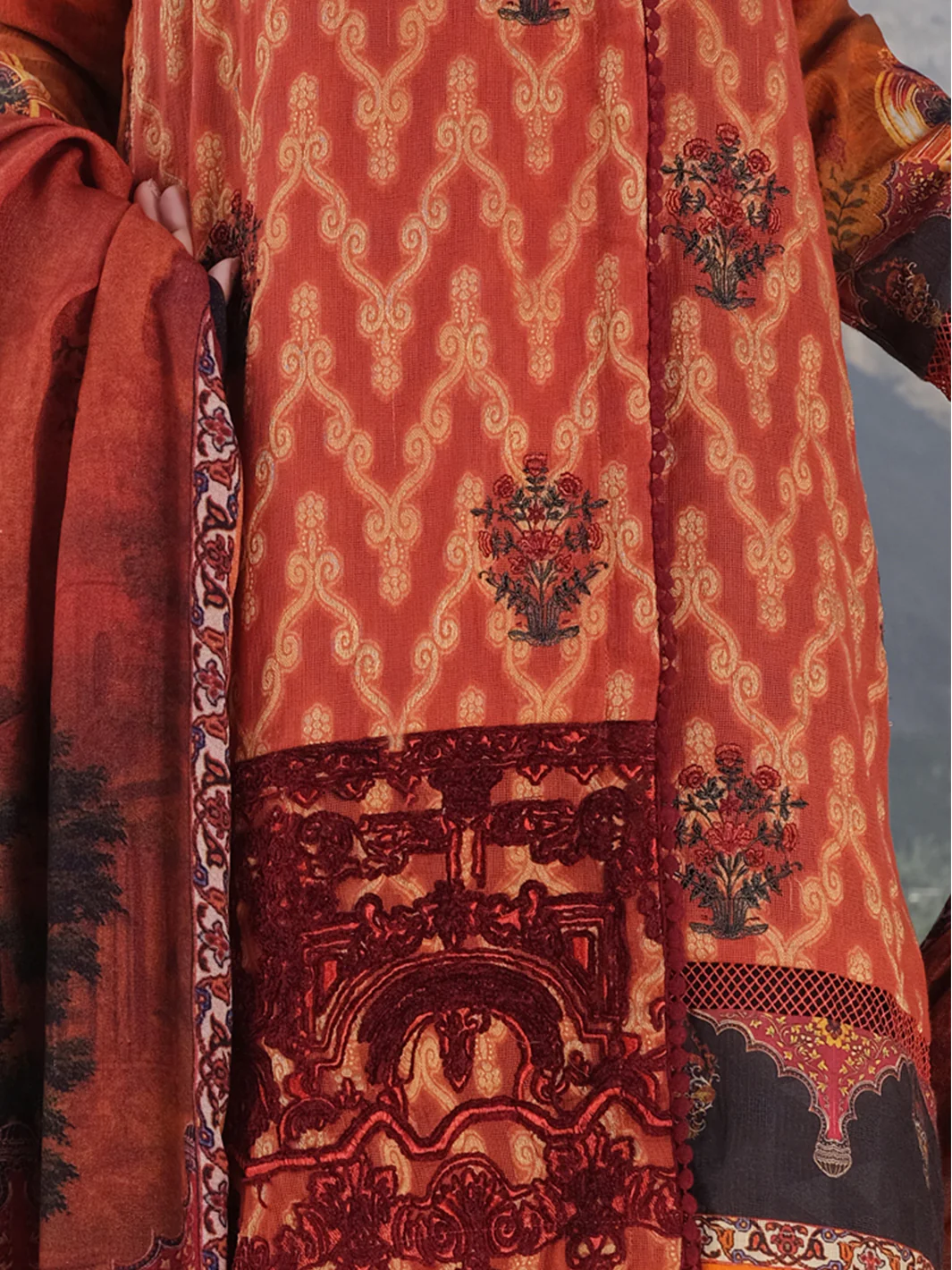 Orange Jacquard 3Pc Stitched - AWP-222 - Image 2