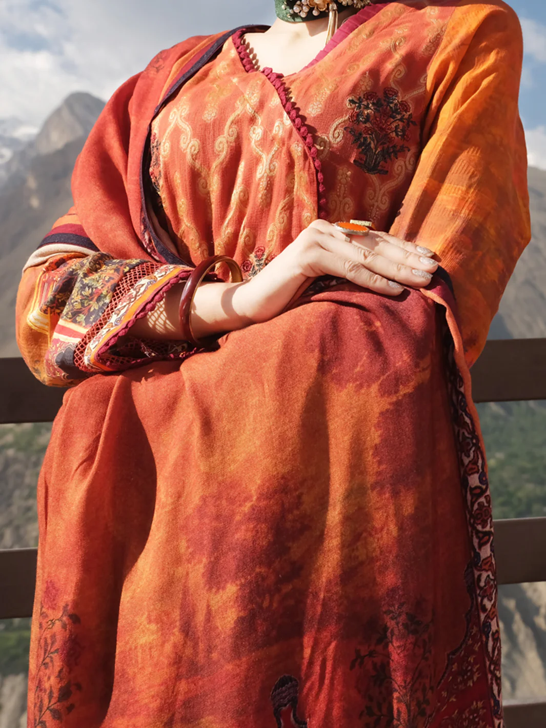 Orange Jacquard 3Pc Stitched - AWP-222 - Image 3