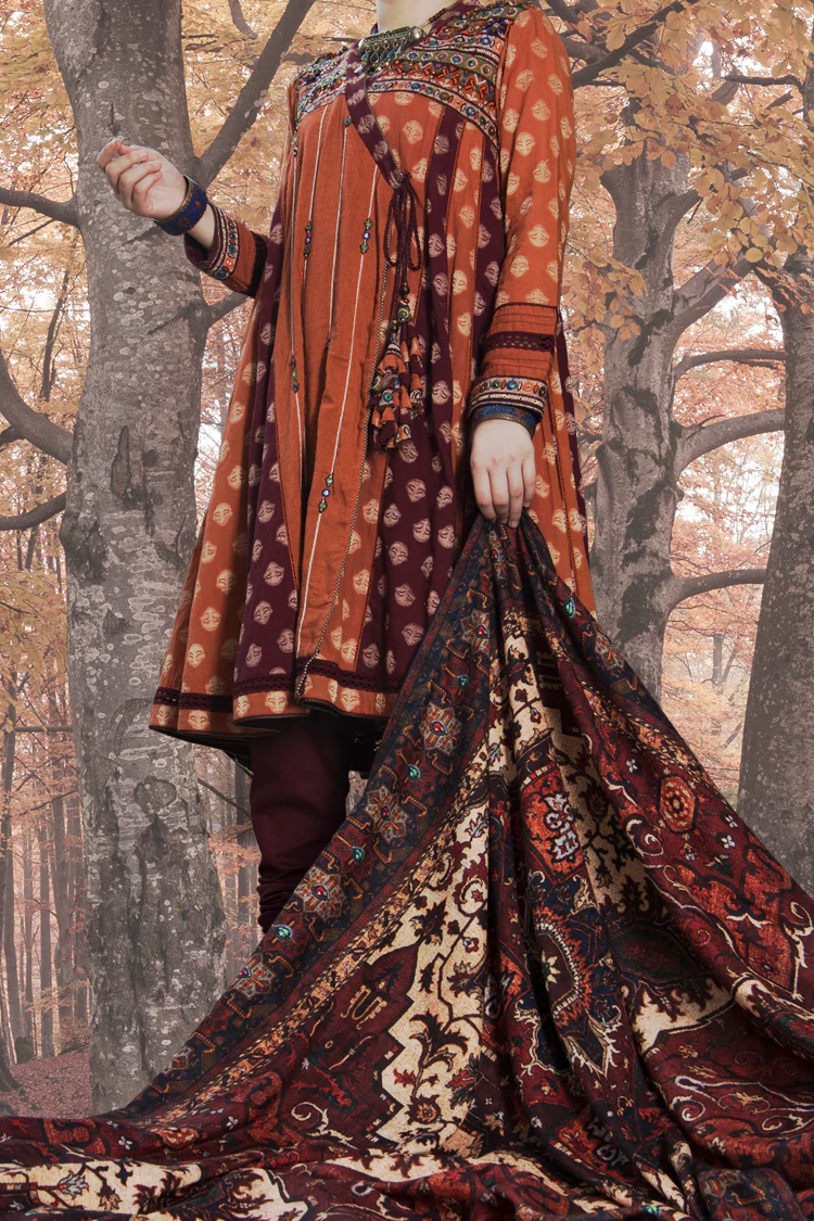 Orange Karandi + Khaddar 3Pc Stitched - AWP-181