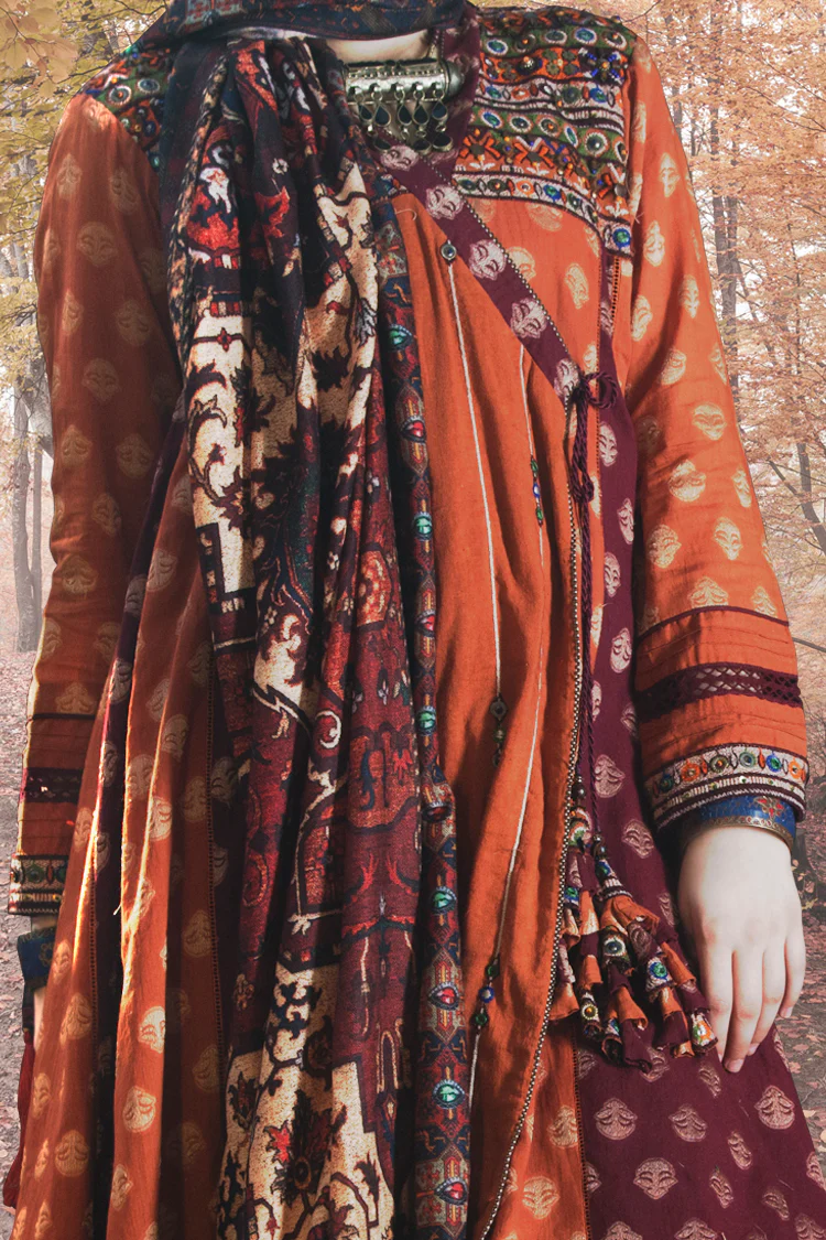 Orange Karandi + Khaddar 3Pc Stitched - AWP-181 - Image 2