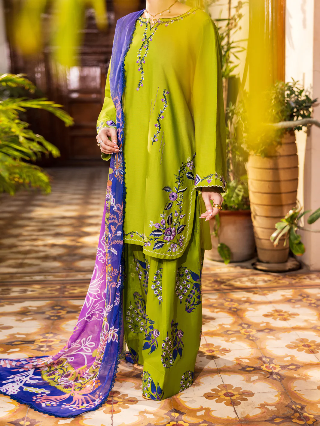 Parrot Green Cotton 3Pc Stitched - ALP-3PS-2630 - Image 5