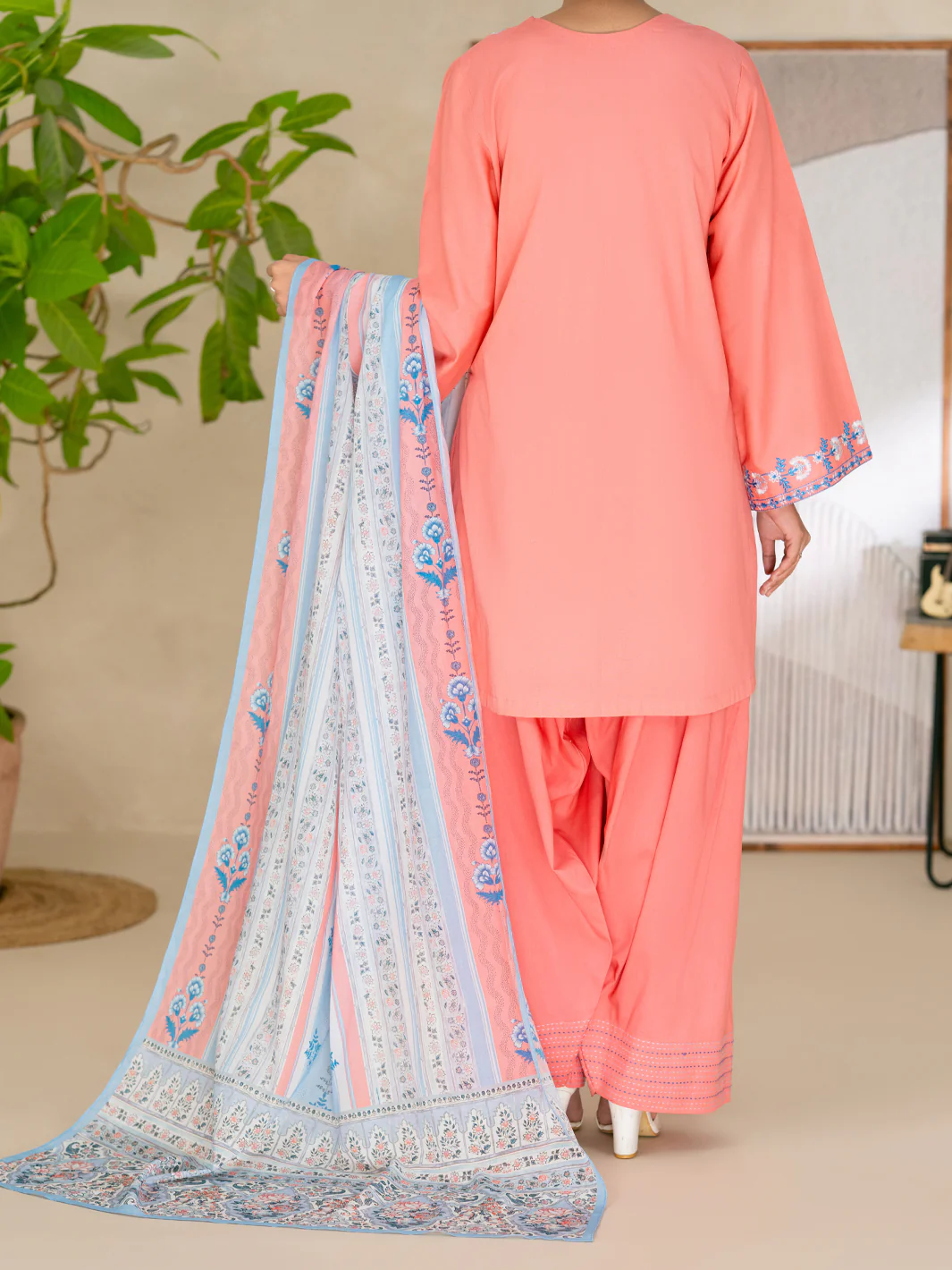 Peach Dyed Lawn Unstitched 3Pc - ALP-3PS-2687 - Image 2