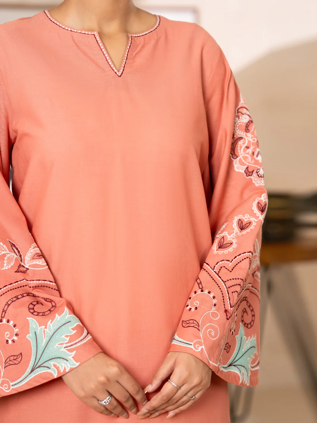 Peach Lawn Dyed Kurti - AL-LK-1177 - Image 5