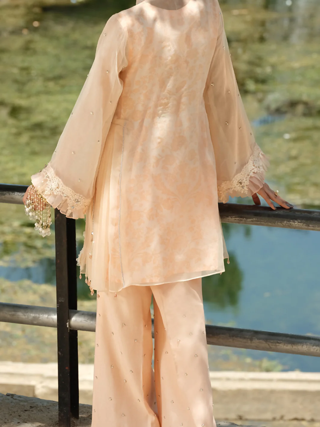 Peach Organza 2Pc Formal Suit - LS-257 - Image 3