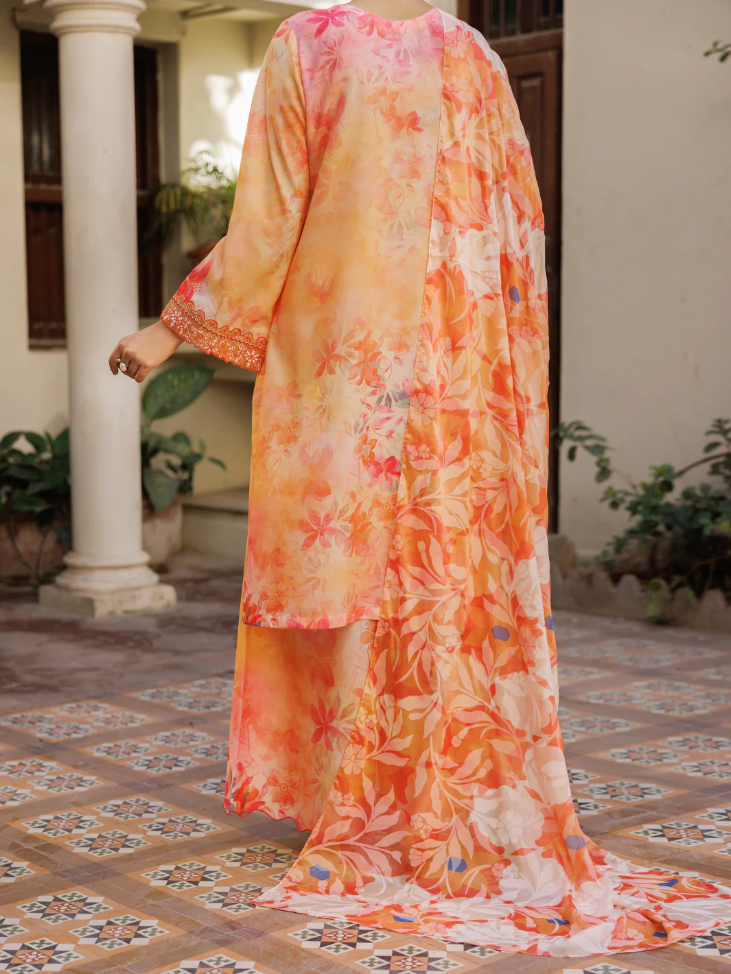 Peach Poly Lawn Stitched 3Pc - ALP-3PS-2606 - Image 3