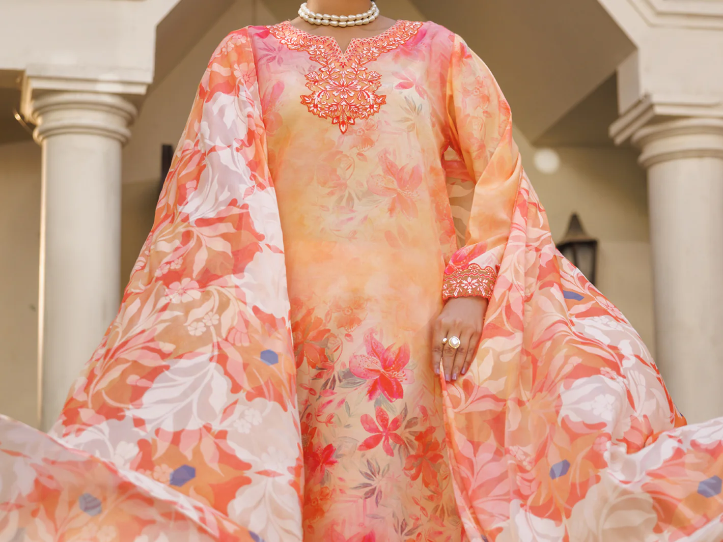 Peach Poly Lawn Stitched 3Pc - ALP-3PS-2606 - Image 4