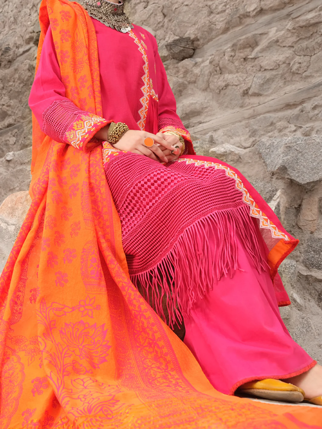 Pink Cotton Net 3Pc Stitched - AWP-213 - Image 2