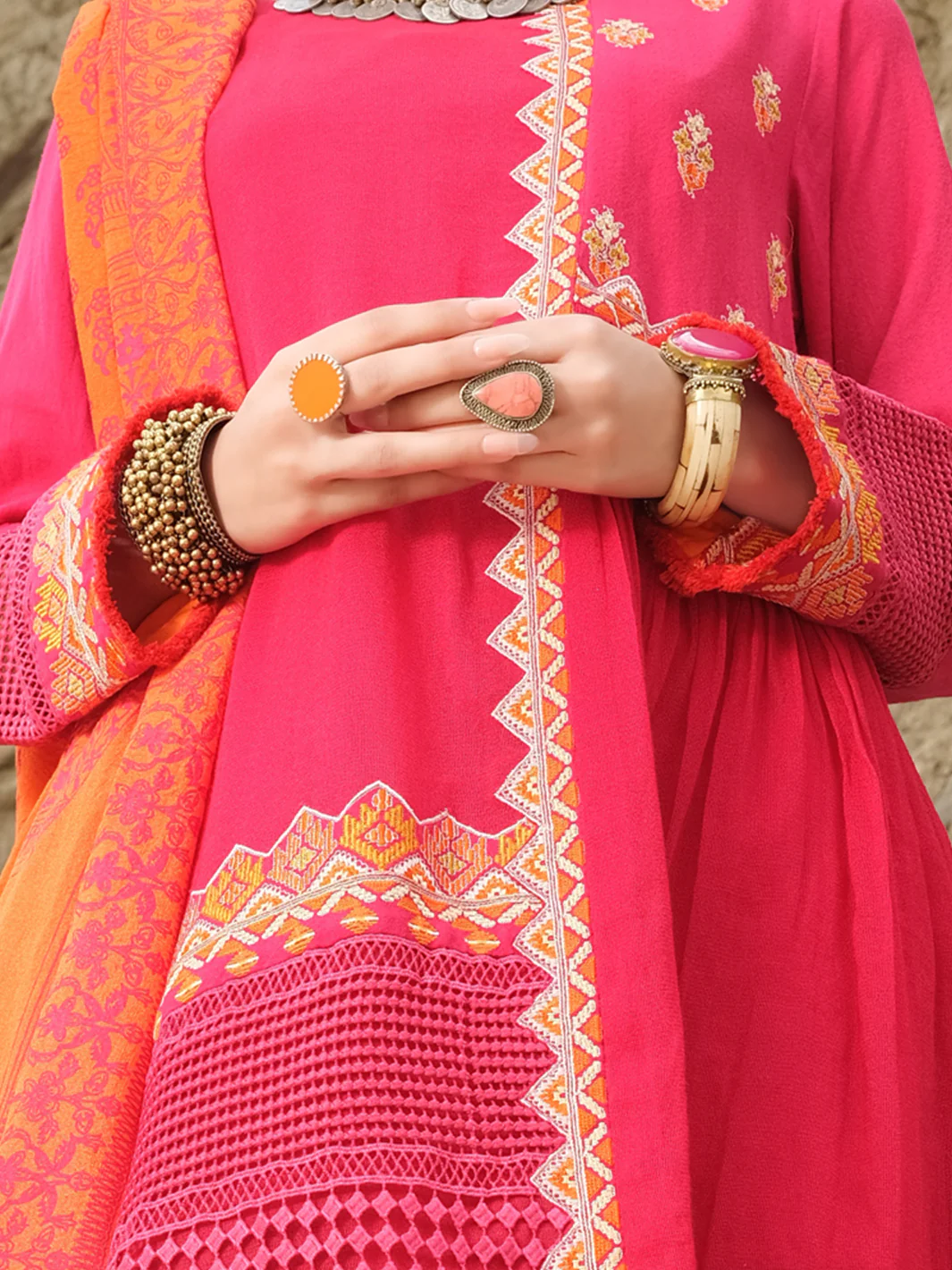 Pink Cotton Net 3Pc Stitched - AWP-213 - Image 3