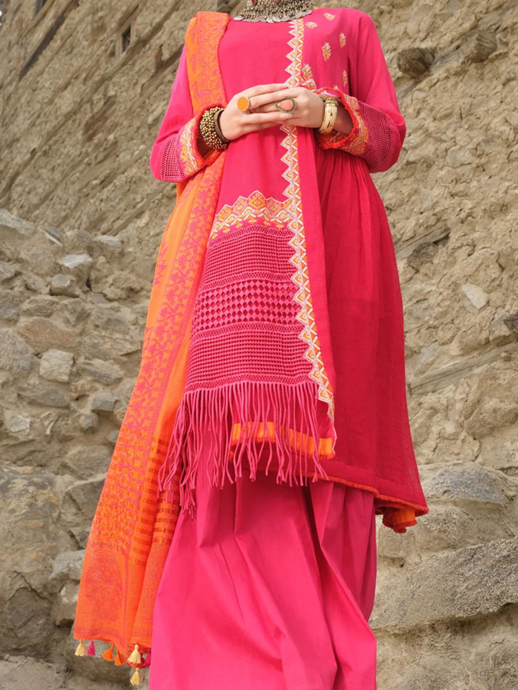 Pink Cotton Net 3Pc Unstitched - AWP-213