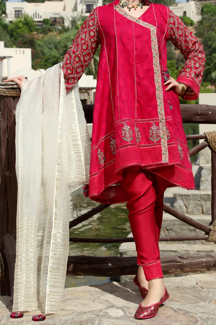 Pink Jacquard 3Pc Stitched - ALP-564