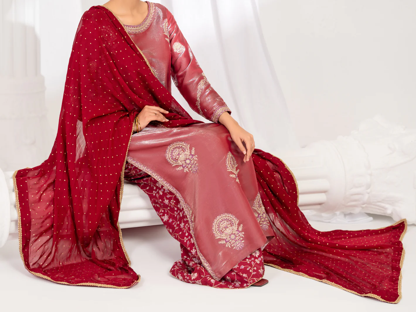 Pink Lawa Silk Formal Stitched 3Pc - AL-3PS-LS-633 - Image 4