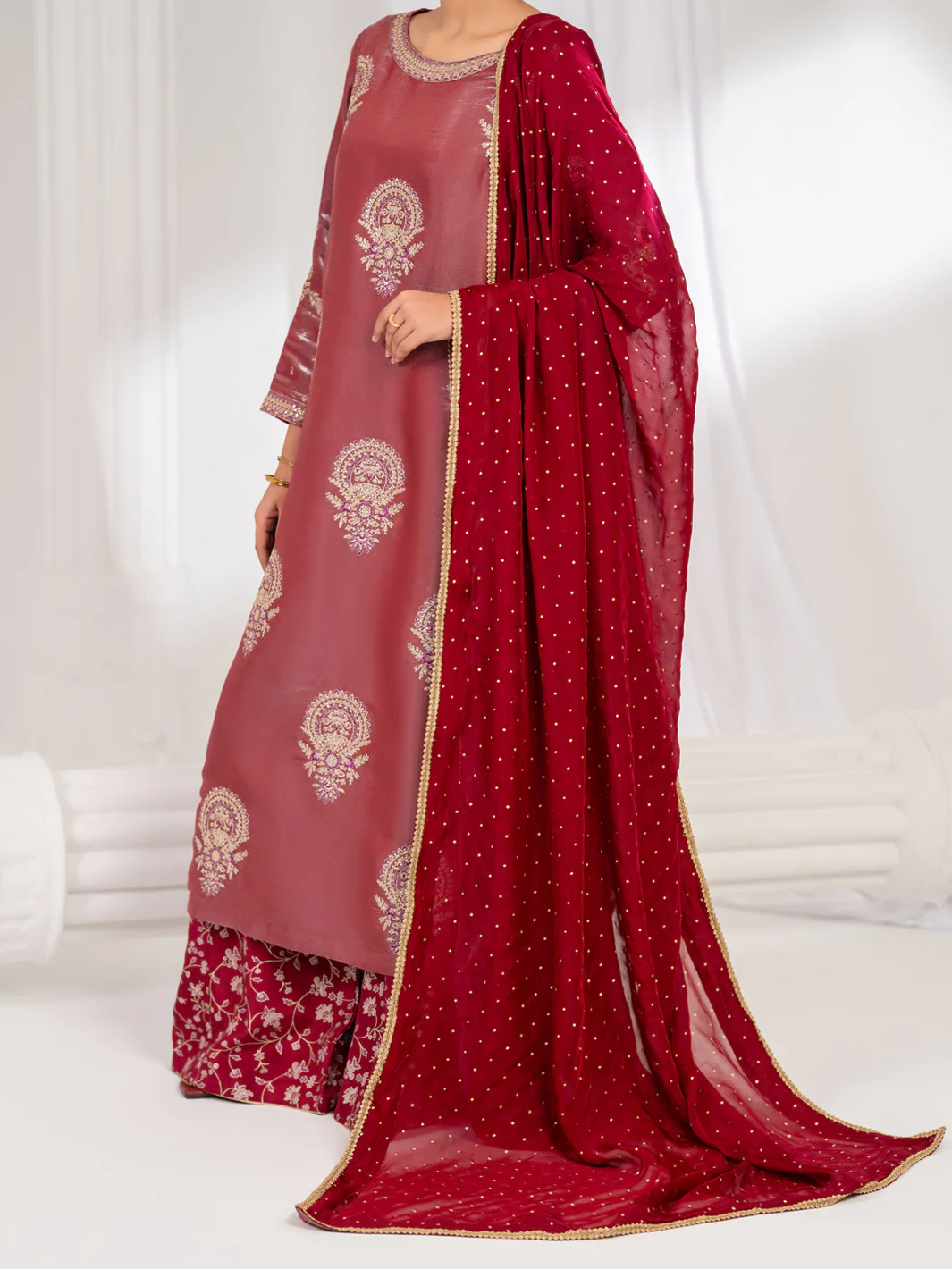 Pink Lawa Silk Formal Stitched 3Pc - AL-3PS-LS-633 - Image 8