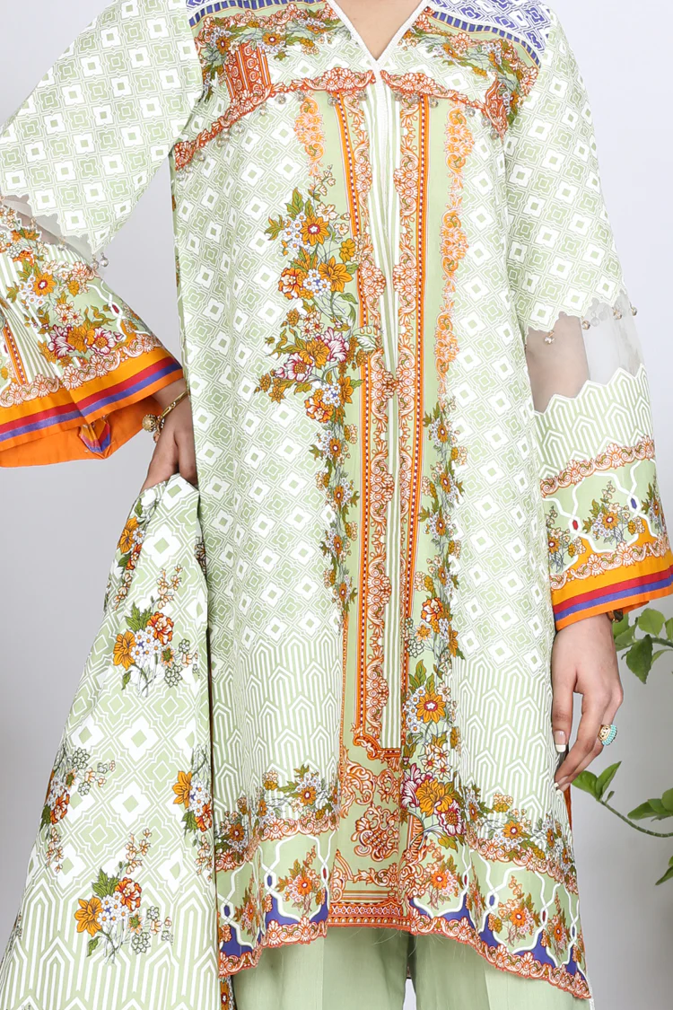 Pista Green Cambric 3Pc Stitched - ALP-762 - Image 3