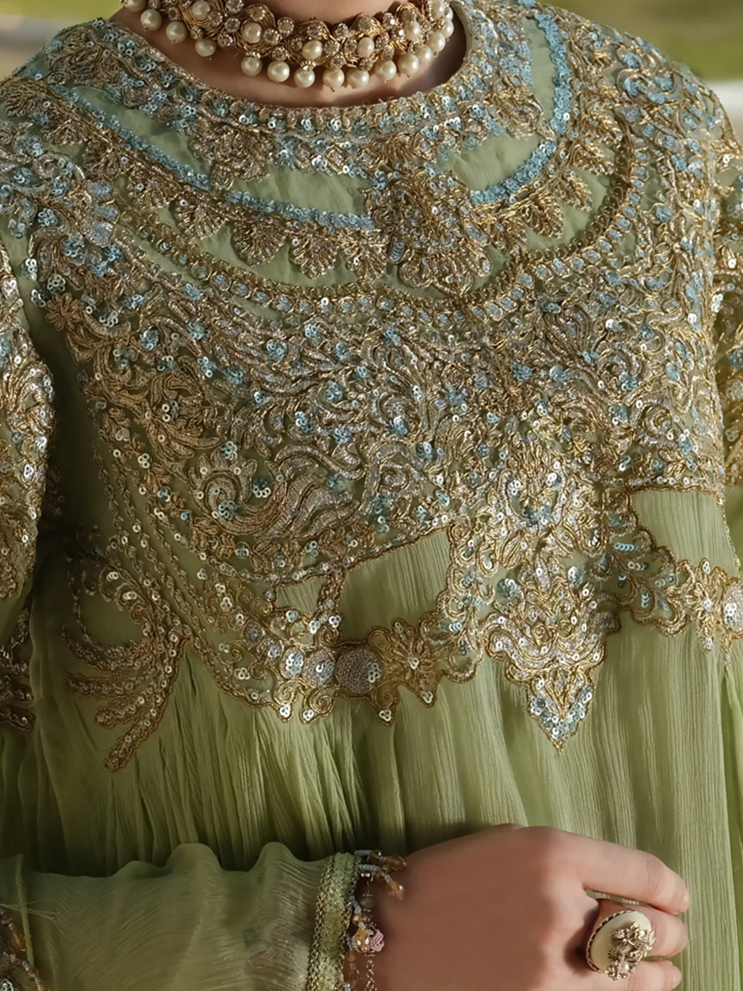 Pistachio Green Chiffon 2Pc Formal Suit - LS-260 - Image 3
