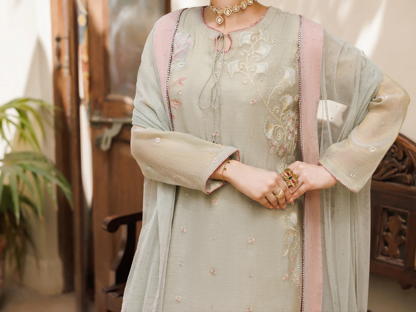 Pistachio Green Formal Stitched 3Pc - AL-3PS-LS-626 - Image 5