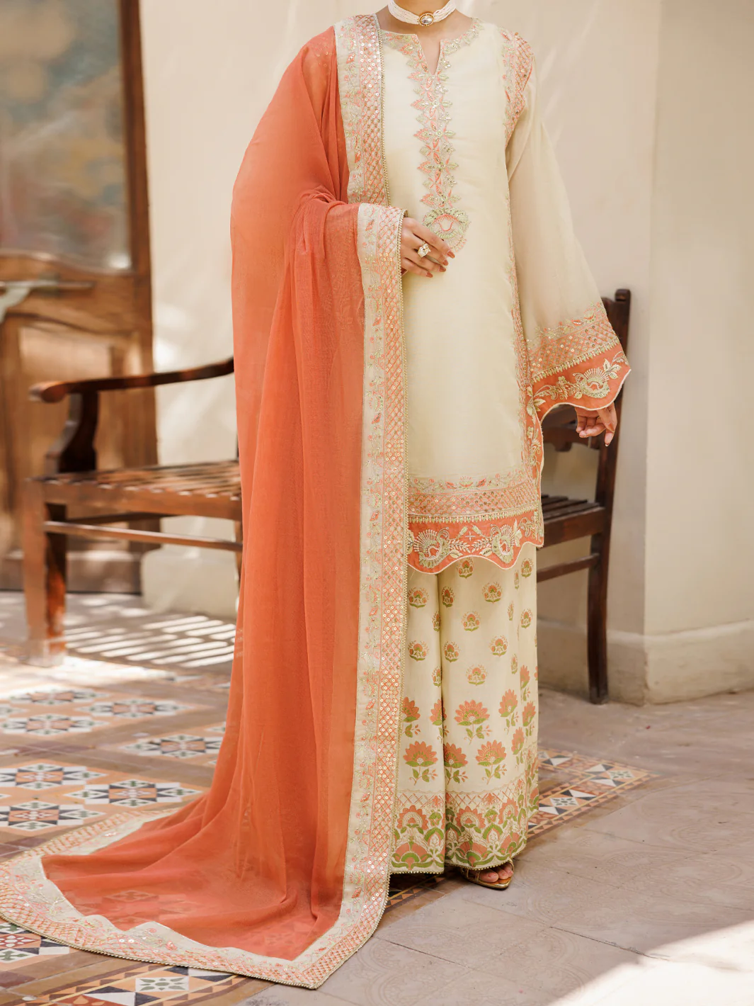 Pistachio Green Mesuri Formal Stitched 3Pc - AL-3PS-LS-627