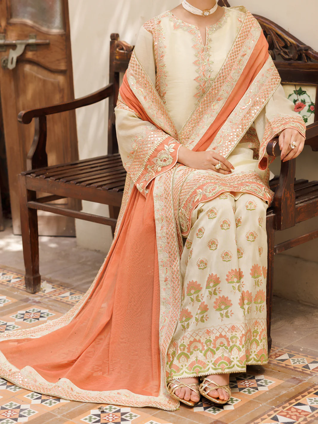 Pistachio Green Mesuri Formal Stitched 3Pc - AL-3PS-LS-627 - Image 3