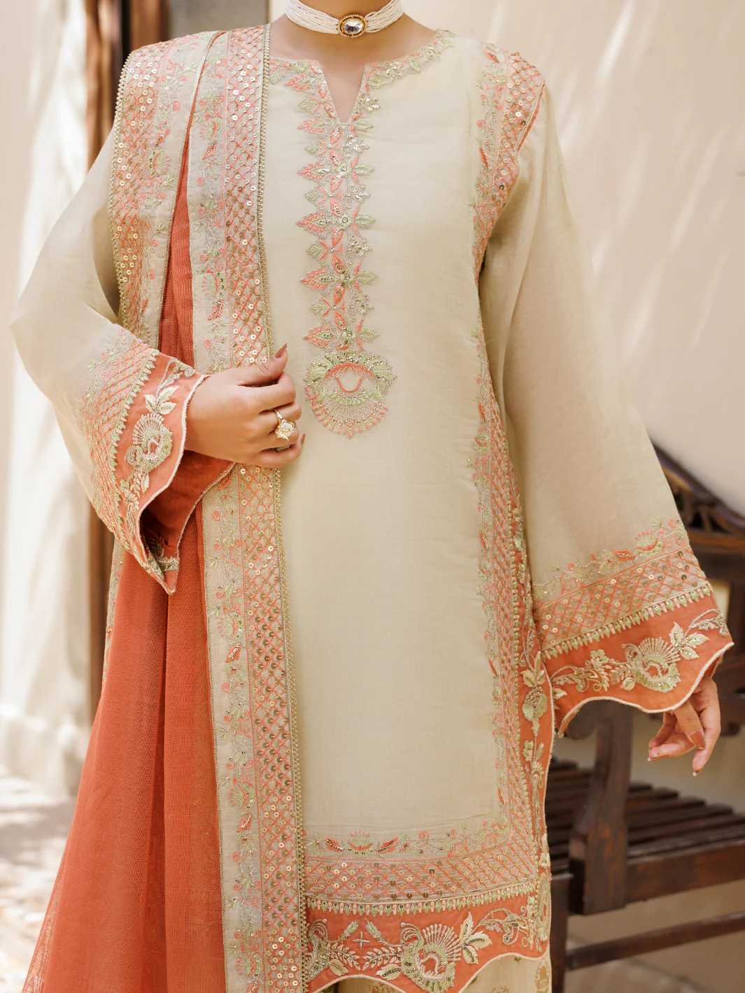 Pistachio Green Mesuri Formal Stitched 3Pc - AL-3PS-LS-627 - Image 4