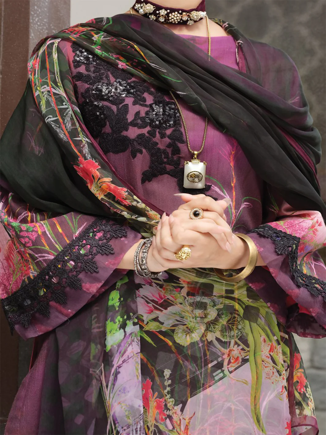 Purple Khaddar + Linen 3Pc Stitched - AWP-212 - Image 2