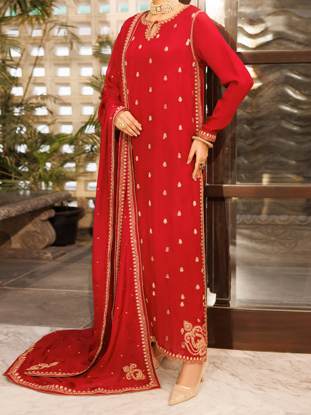 Red Amore Silk Formal Stitched 3Pc - AL-3PS-LS-622 - Image 4