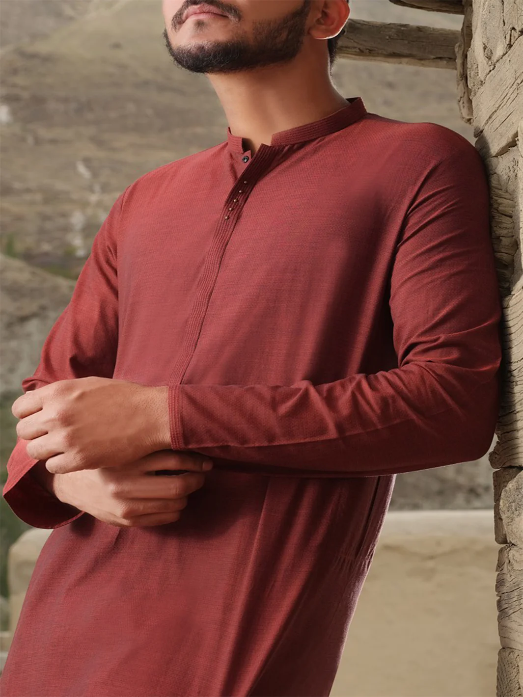Red Blended Kurta - AL-K-825 - Image 2