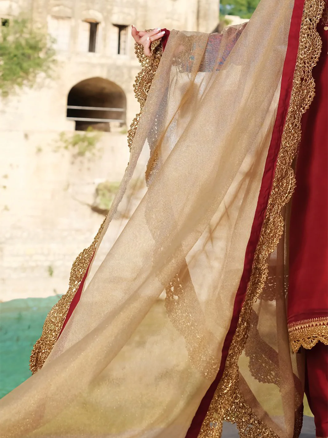 Red Raw Silk 3Pc Stitched - ALP-744 - Image 4