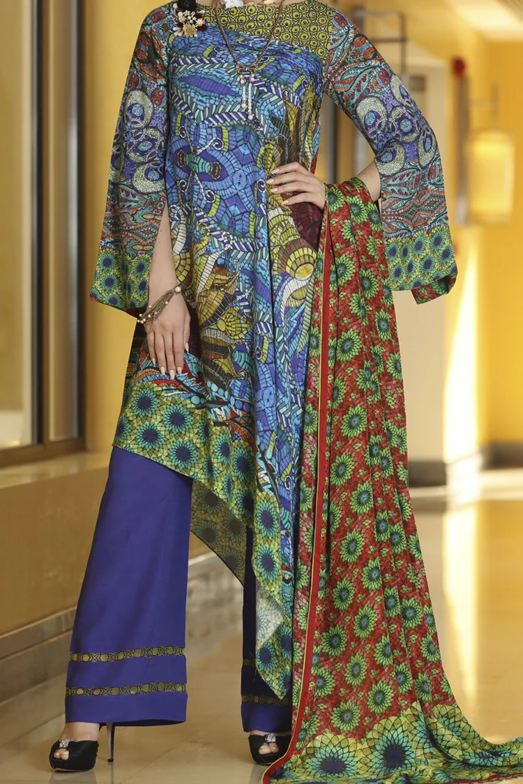 Royal Blue Silk Viscose 3Pc Stitched - ALP-563