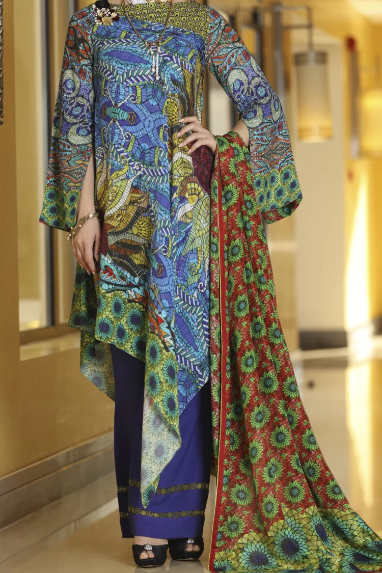 Royal Blue Silk Viscose 3Pc Stitched - ALP-563 - Image 4