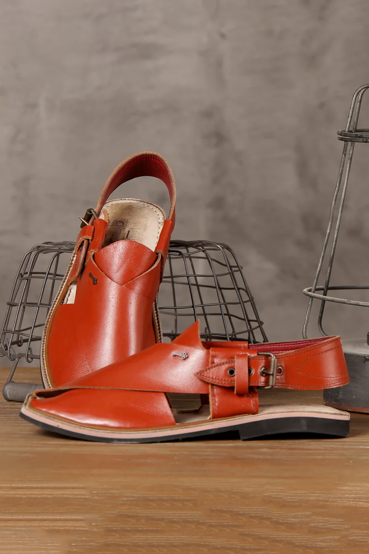 Rust Leather Peshawari Chappal - MFW-HC-006