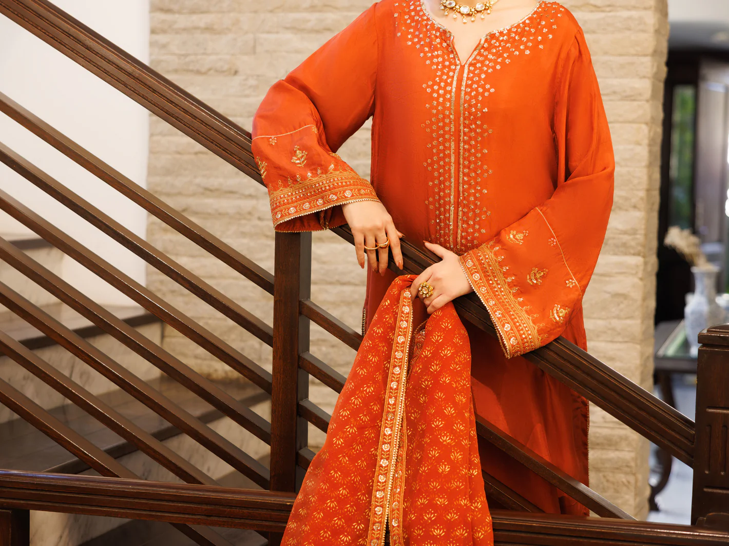 Rust Sheesha Silk Formal 3Pc Stitched - AL-3PS-LS-620 - Image 3