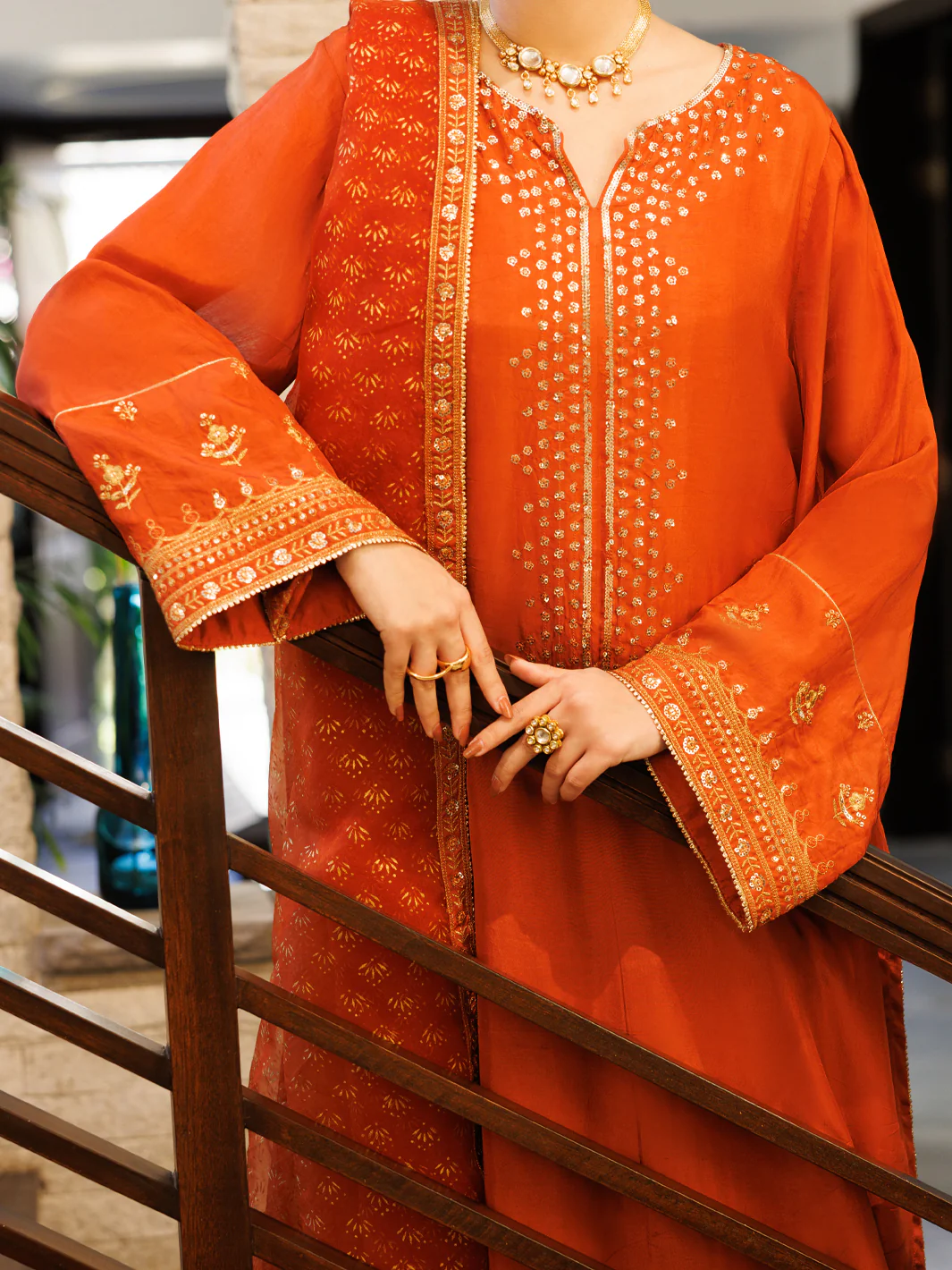 Rust Sheesha Silk Formal 3Pc Stitched - AL-3PS-LS-620 - Image 4