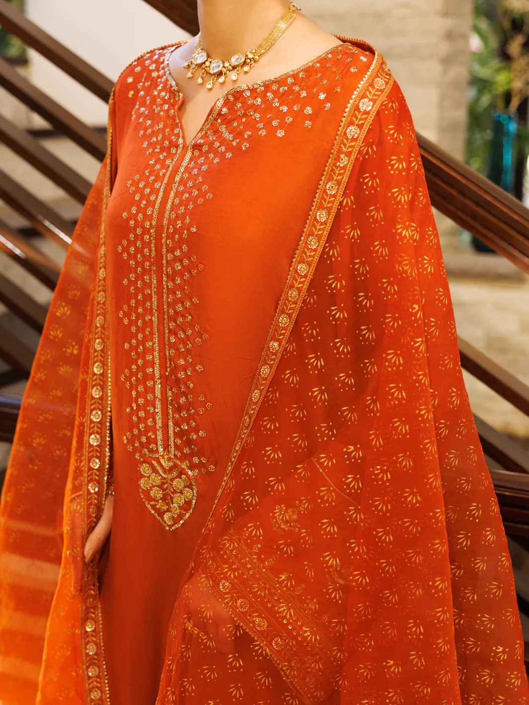 Rust Sheesha Silk Formal 3Pc Stitched - AL-3PS-LS-620 - Image 5