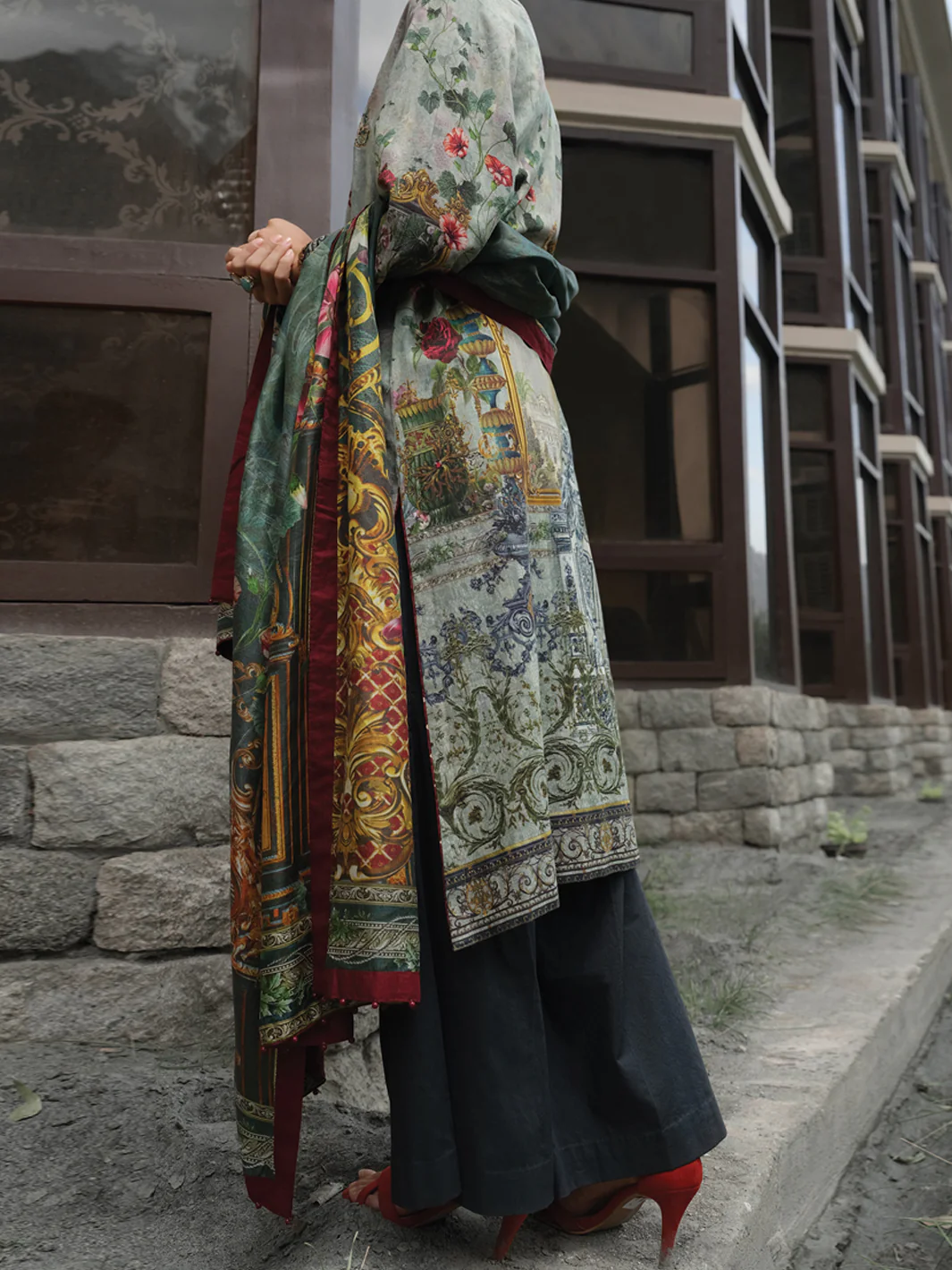 Saga Green Khaddar + Linen 3Pc Stitched - AWP-209 - Image 3
