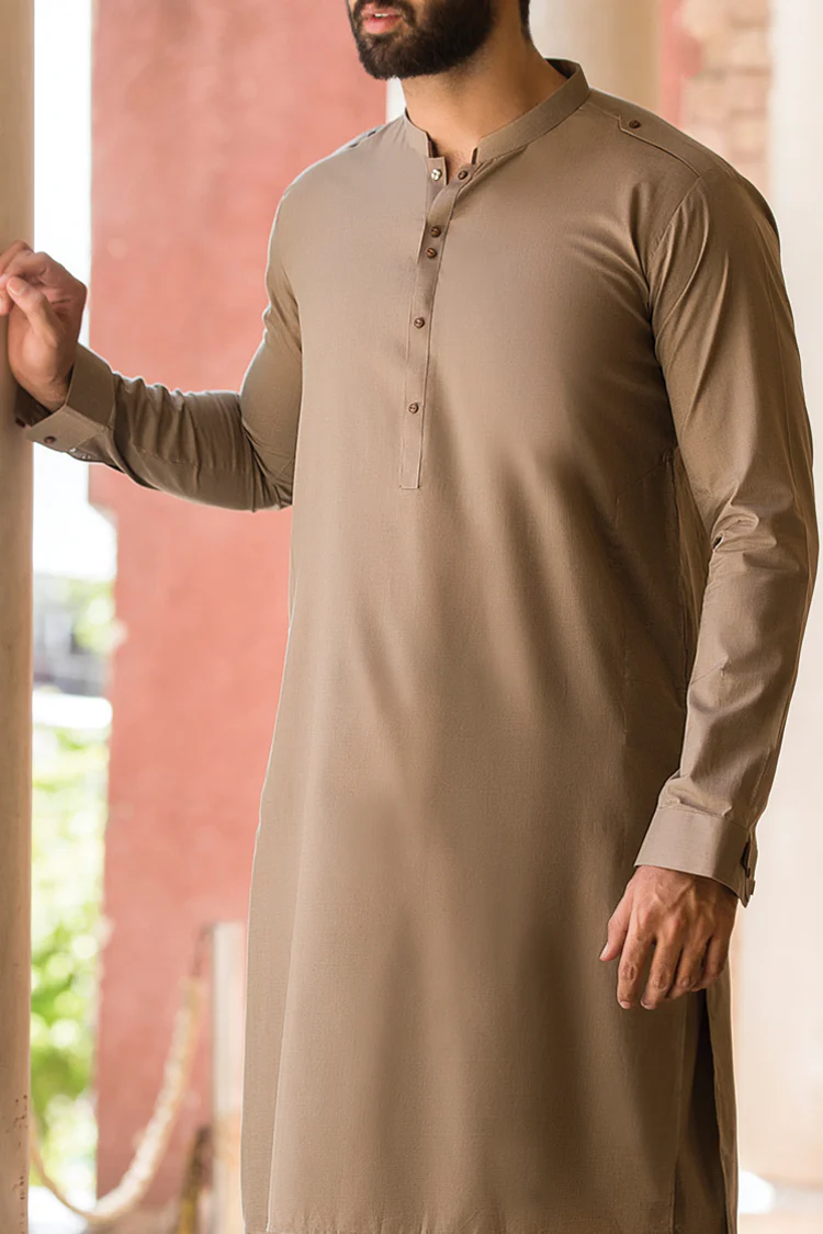 Sand Colored Blended Kameez Shalwar - AL-KS-2381