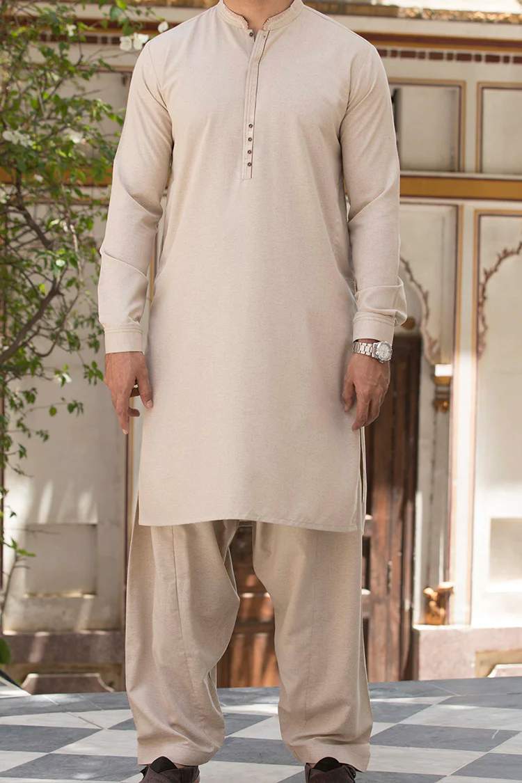 Sand Colored Blended Kameez Shalwar - AL-KS-2403